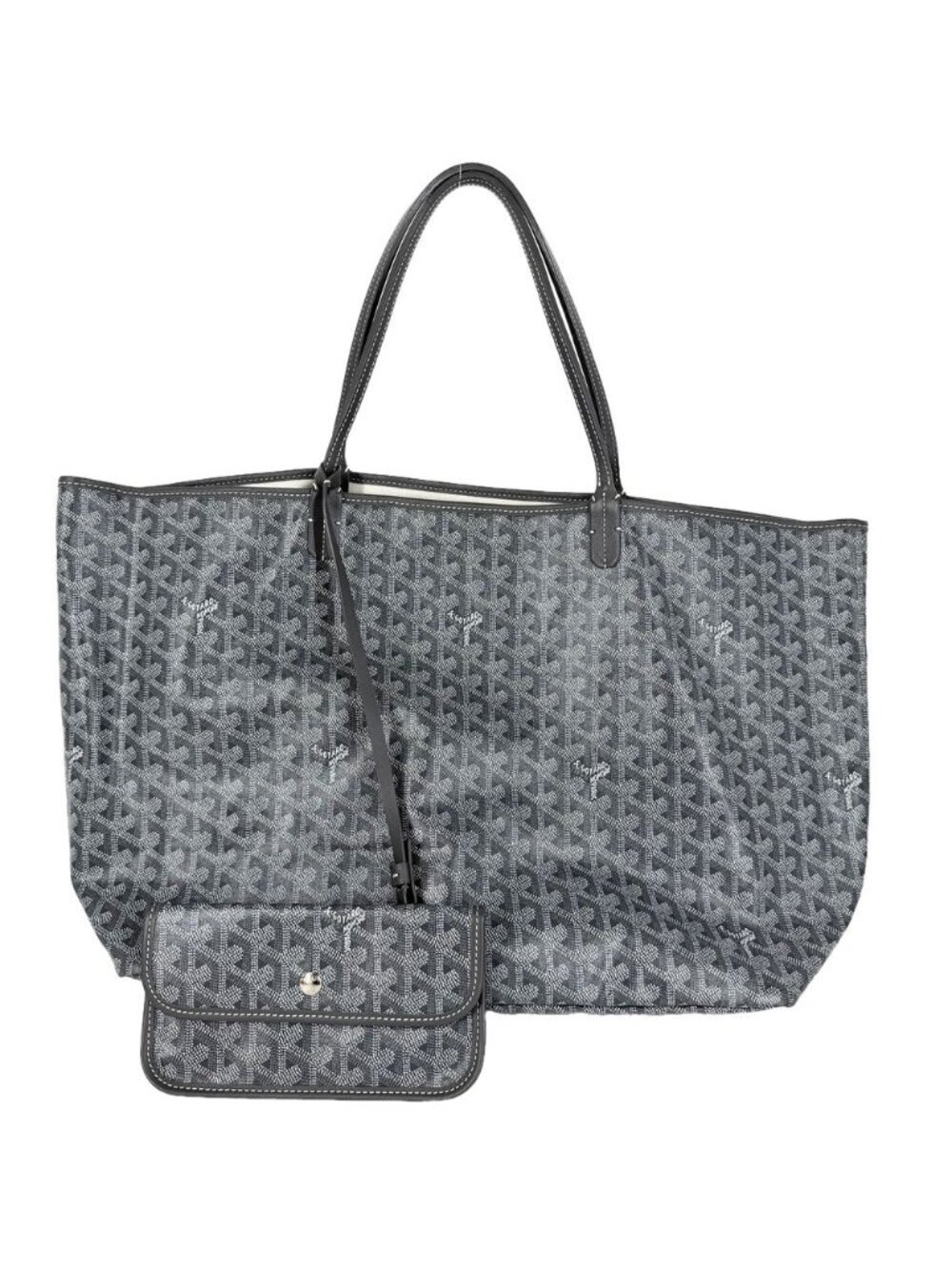 Goyard Tote Herringbone Saint Louis GM Handbag Shoulder Leather Gray Silver